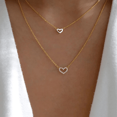 Love Faux Diamond Stacked Necklace Female Peach Heart Clavicle Chain 2pcs