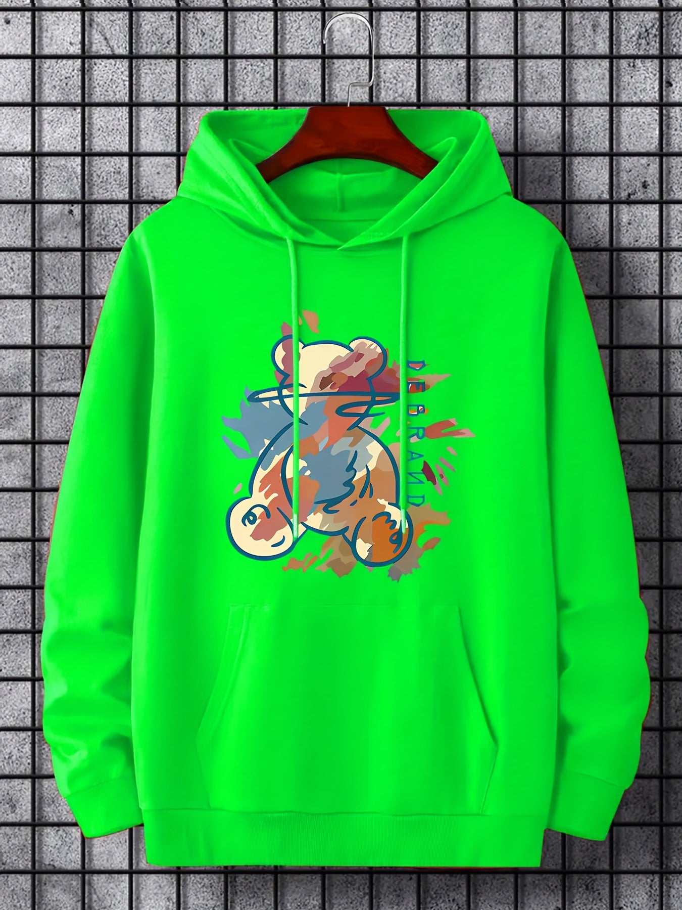 Cartoon Bear Print Hoodie Men's Graphic Pullover Hoodie