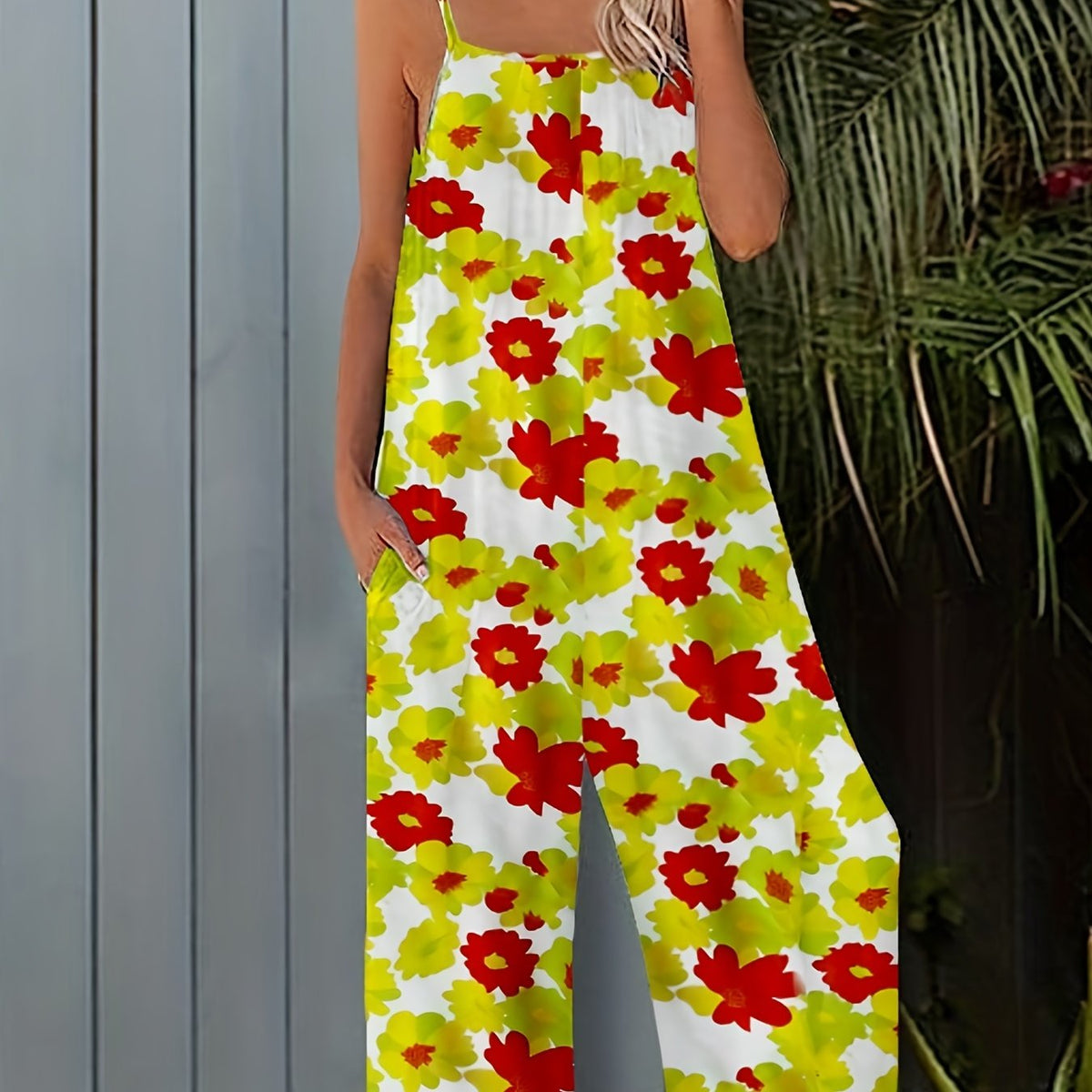 Boho Floral Wide Leg Jumpsuit with Pocket