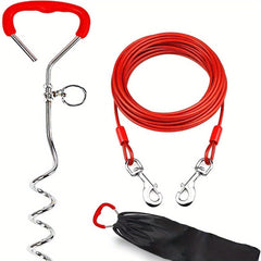 Heavy Duty Dog Stake Tie Out Cable with Spiral Stake