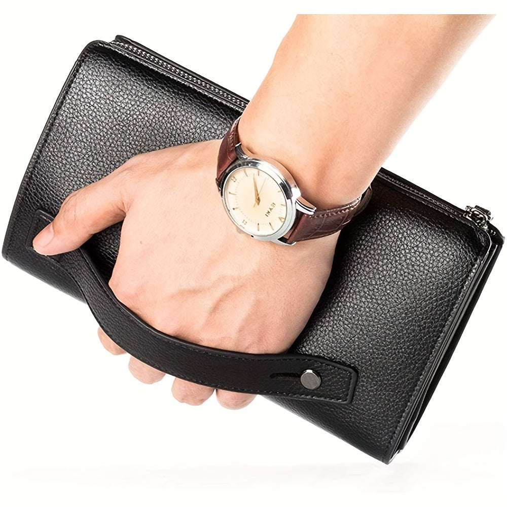 Men's Long Leather Wallet Clutch Business Handbag