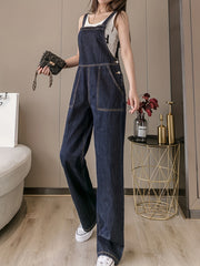 Patchwork Denim Jumpsuit Straight Legs Overalls