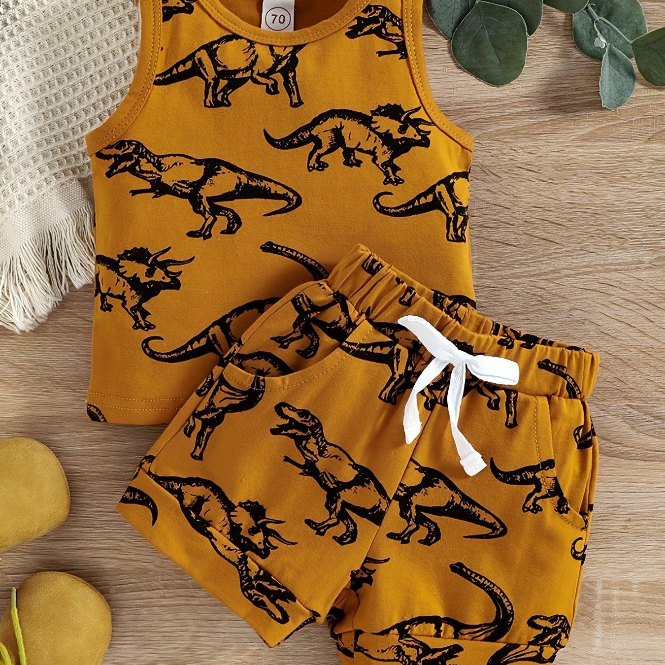 Boys Dino Outfit Shorts & Vest Set Summer Casual Kids Clothes