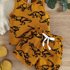 Boys Dino Outfit Shorts & Vest Set Summer Casual Kids Clothes