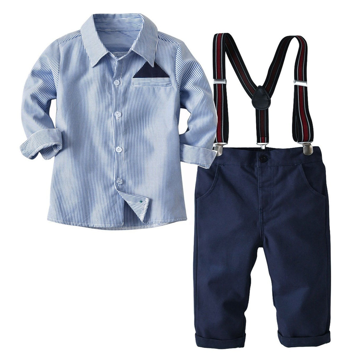 Boys Striped Shirt & Suspender Pants Set