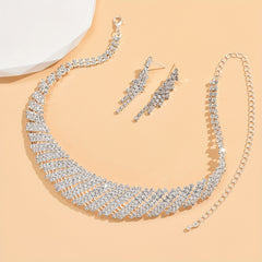 Rhinestone Bridal Jewelry Set Silver Plated Accessories