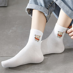 10 Pairs Cartoon Print Socks Women's Mid Tube Stockings