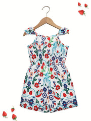 Toddler Girls Flowers Ruffle Trim Rompers Jumpsuits