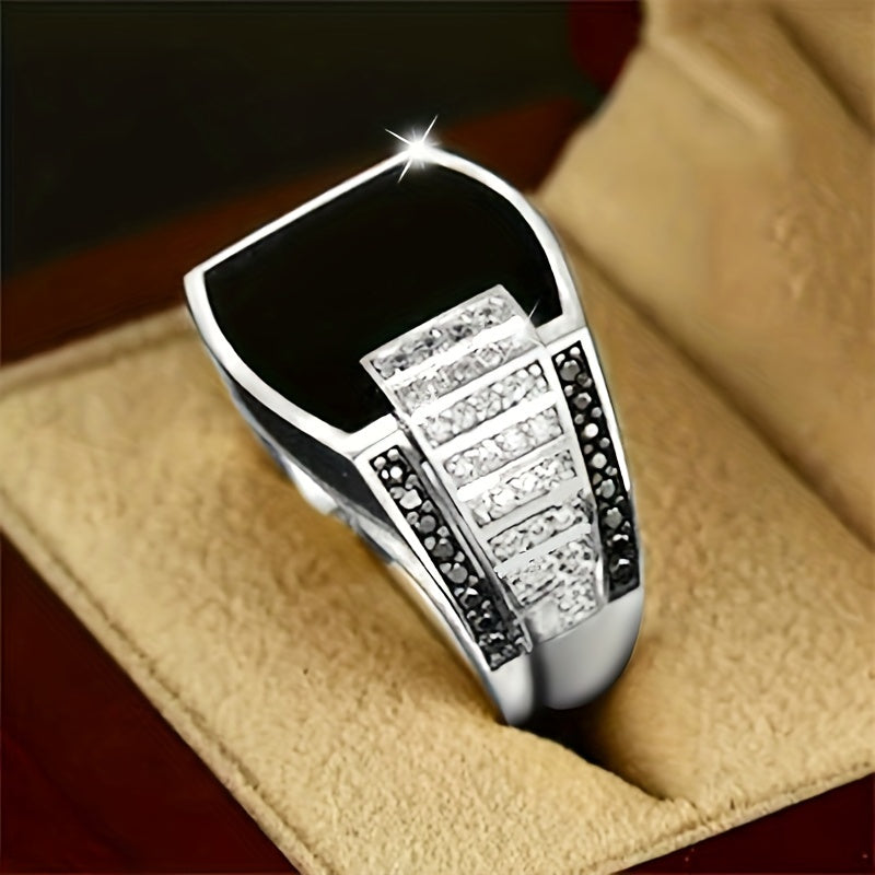 Men's Oil Drip Zircon Ring - Business Engagement Gift