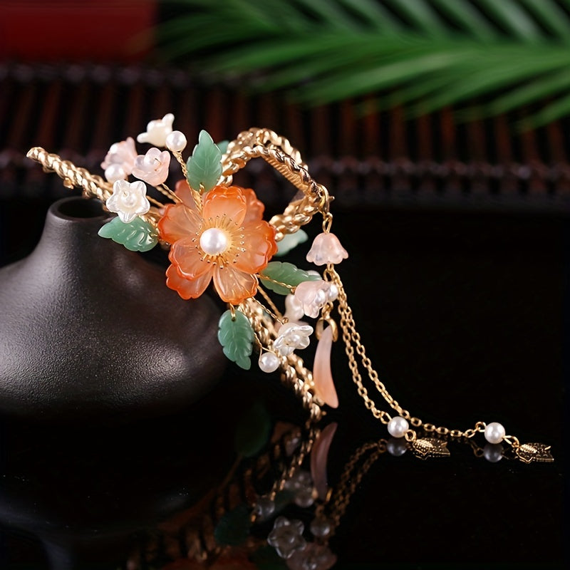 Flower Hair Claw Shark Claw Resin Flower Faux Pearl Hair Clip