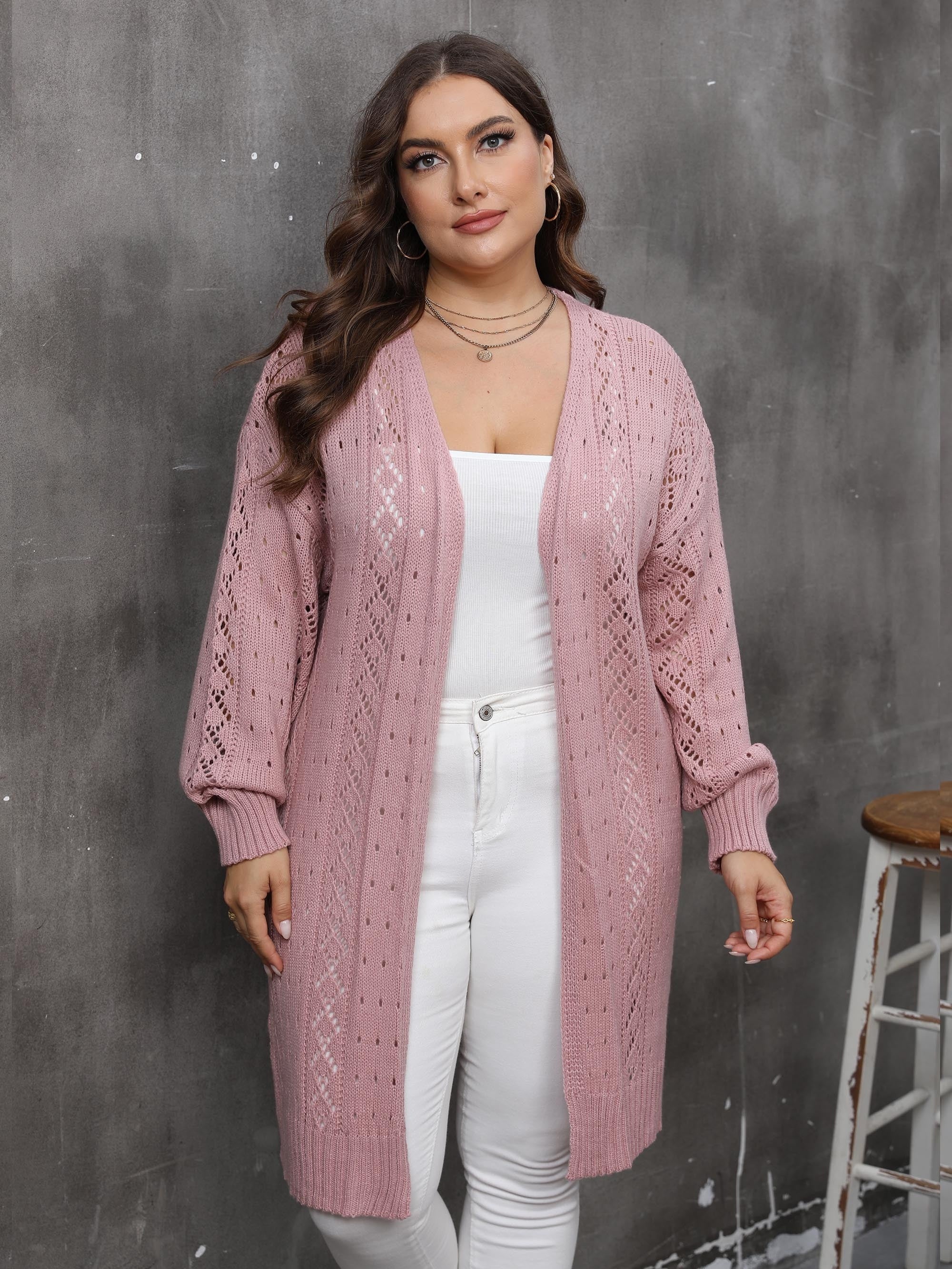  Hollow Out Long Sleeve Cardigan