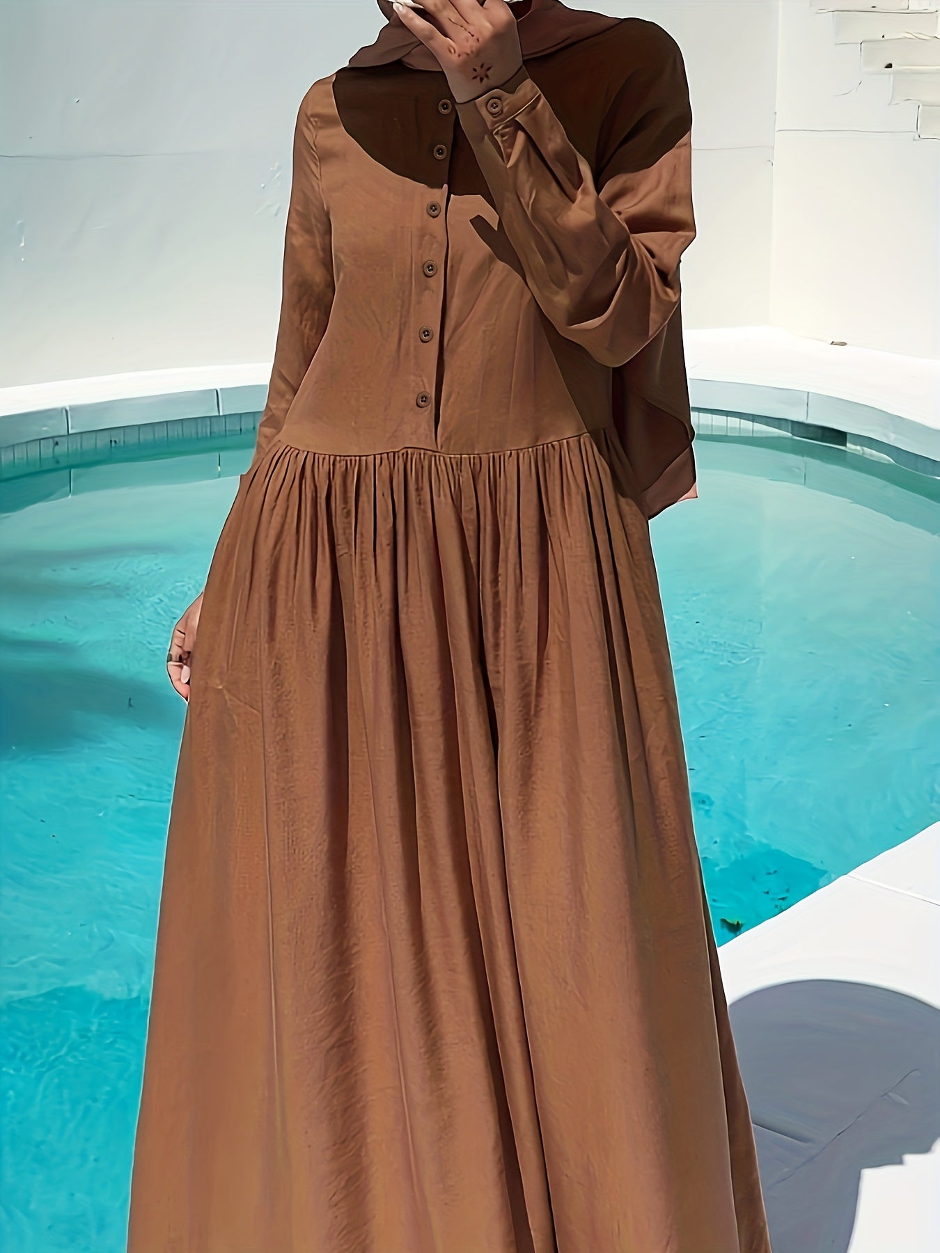  Casual Abaya Dress Women's Plus Solid Button Up Long Sleeve Maxi Dress