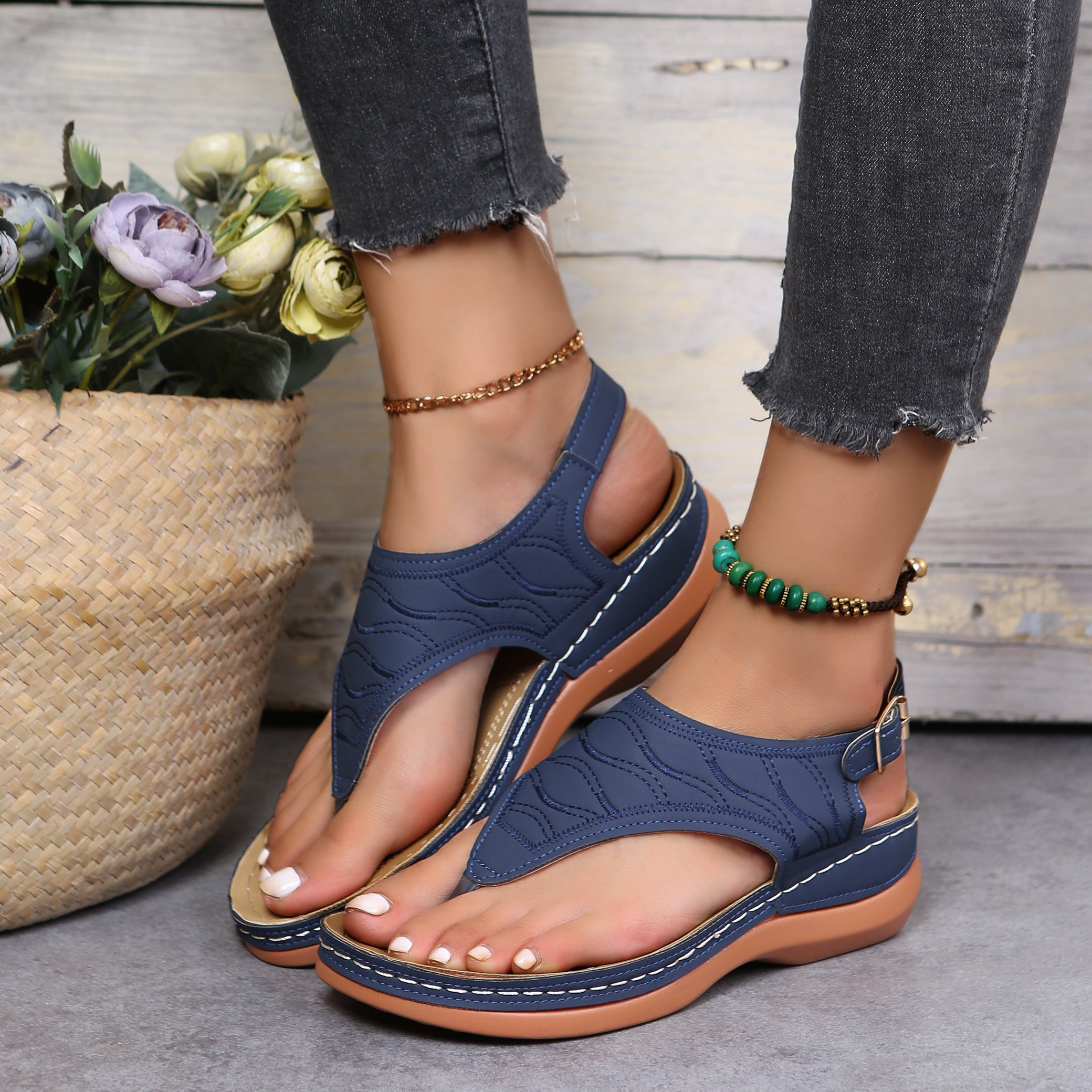 Women's Thone Wedge Sandals Retro Open Toe Shoes