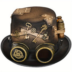 Steampunk Hat Golden Medicine Bottle Gear Key Skull Costume