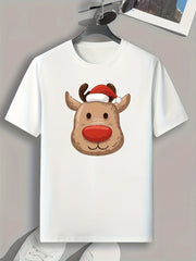 Christmas Deer Print Men's Graphic T-shirt Casual Comfy Tees
