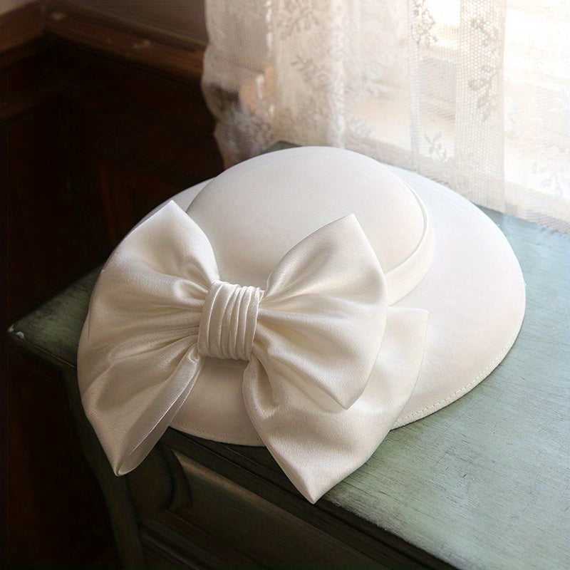 French Style Church Fascinator Hat Solid Bow Decor Derby Hat