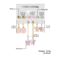 Butterfly Drop Earrings & Faux Pearl Stud Set