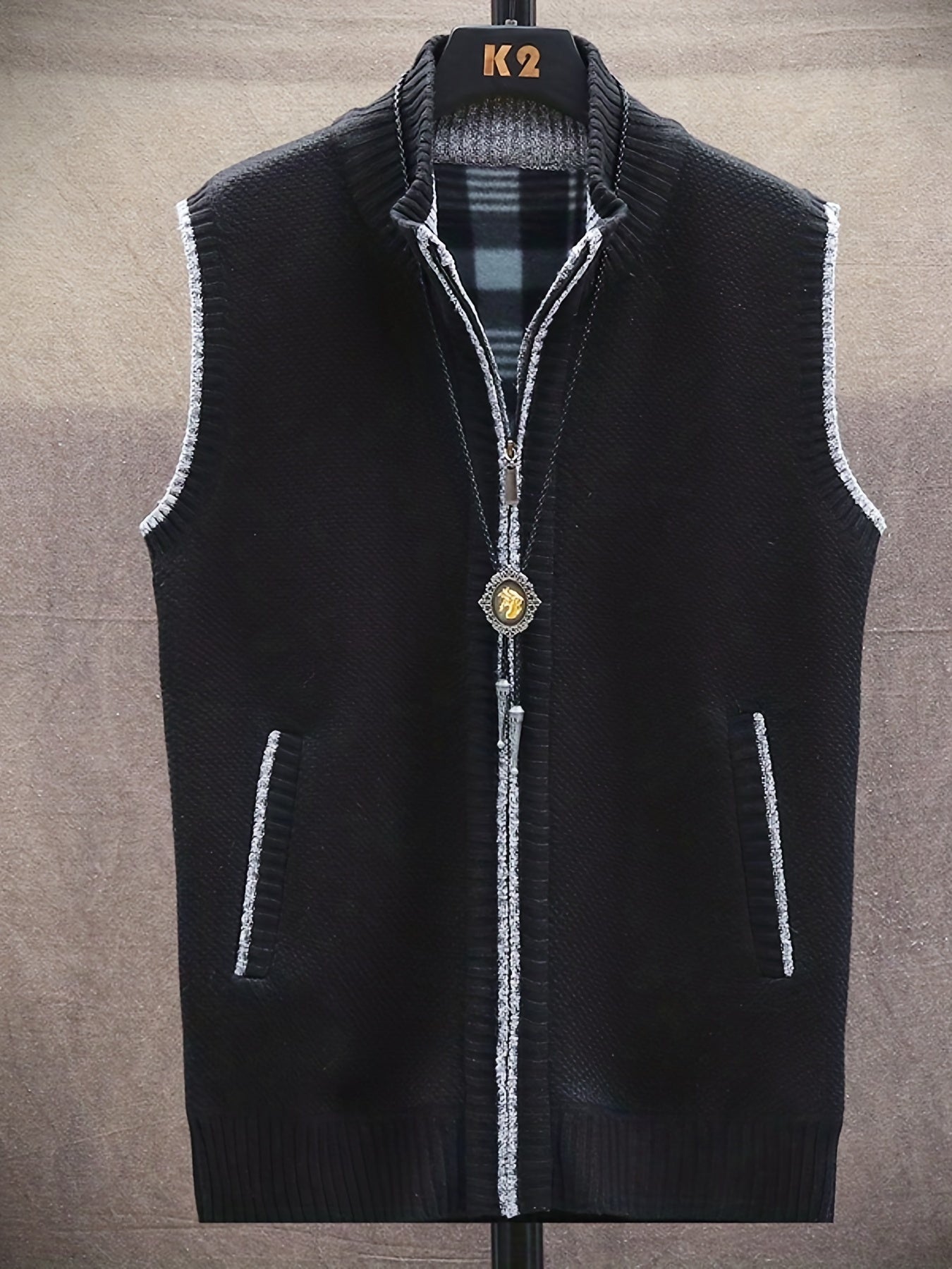 Vintage Style Stand Collar Zip Up Cardigan Vest