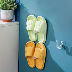 Bathroom Wall-mounted Slipper Drain Rack with Hooks