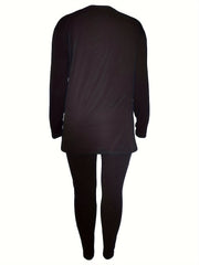  Women's Figure & Slogan Print Long Sleeve Top & Pants Set