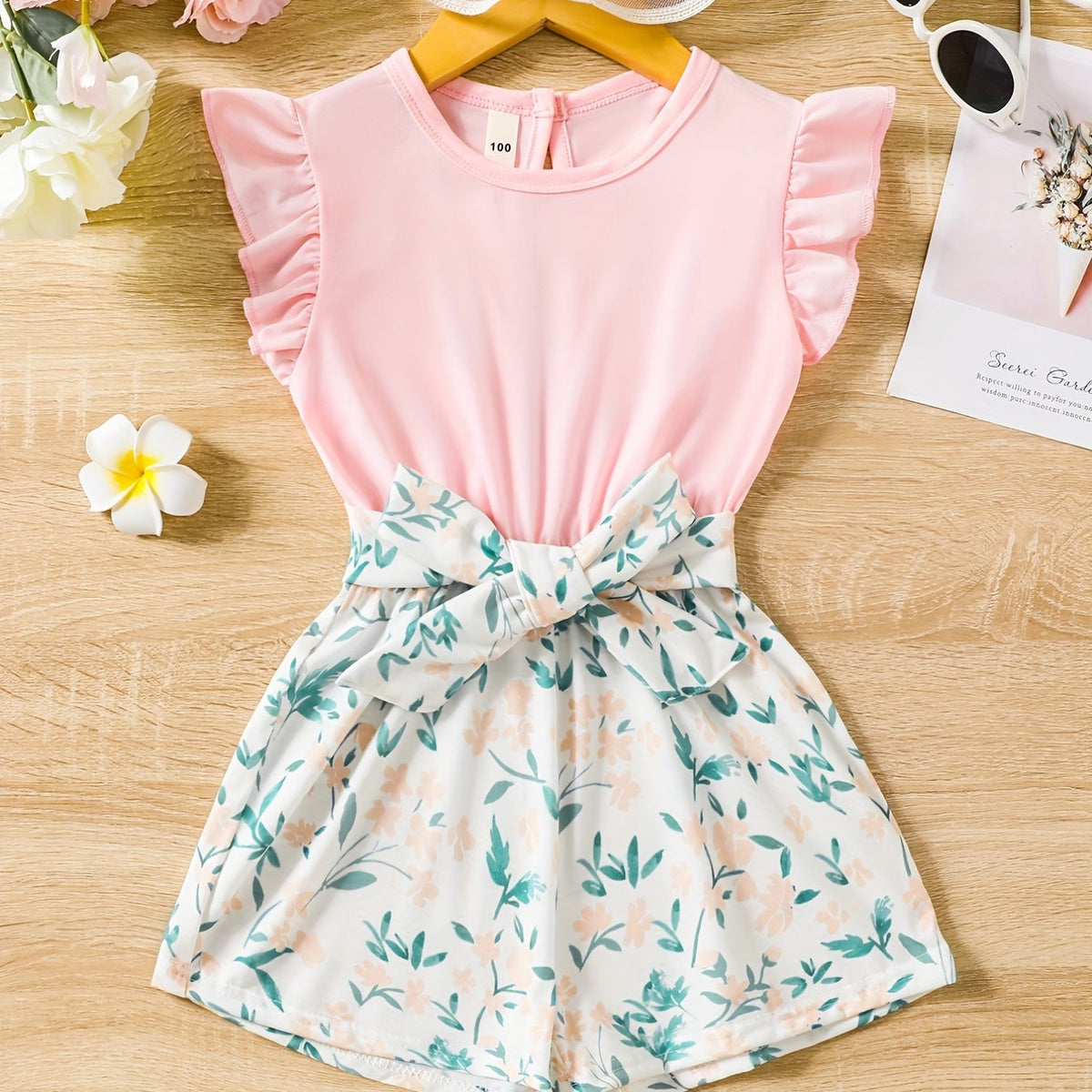Toddler Girls Ruffle Trim Rompers Jumpsuits For Beach Vacation