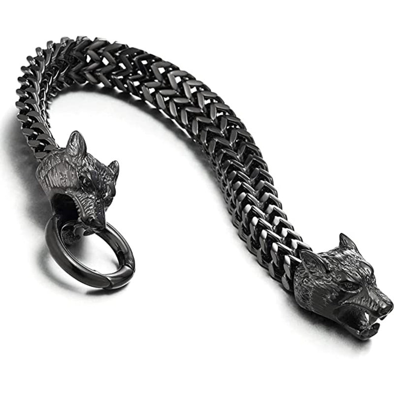 Men's Stainless Steel Wolf Head Bracelet Vintage Personality Viking