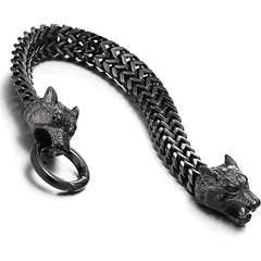 Men's Stainless Steel Wolf Head Bracelet Vintage Personality Viking
