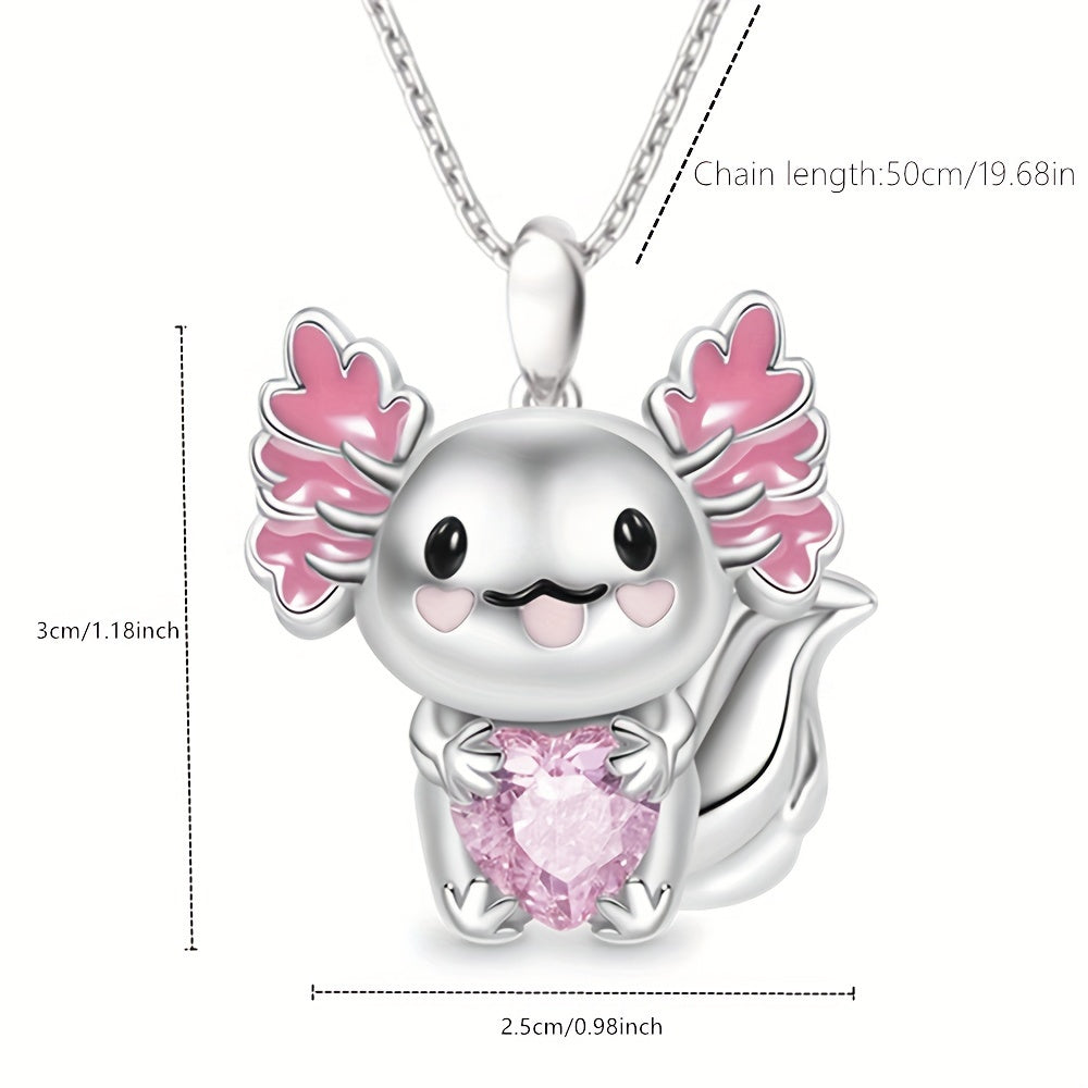 Cartoon Cuddle Heart Pendant Necklace Rhinestone Jewelry