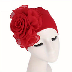 Lace Plate Flower Turban Cap Elastic Head Wrap Solid Bonnet Head Scarf Women