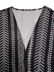  Geo Striped Long Sleeve Coat & Pants Outfits 2 Piece Set
