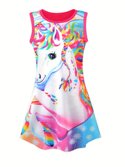 Toddler Girls Unicorn Graphic Tank Dress For Party