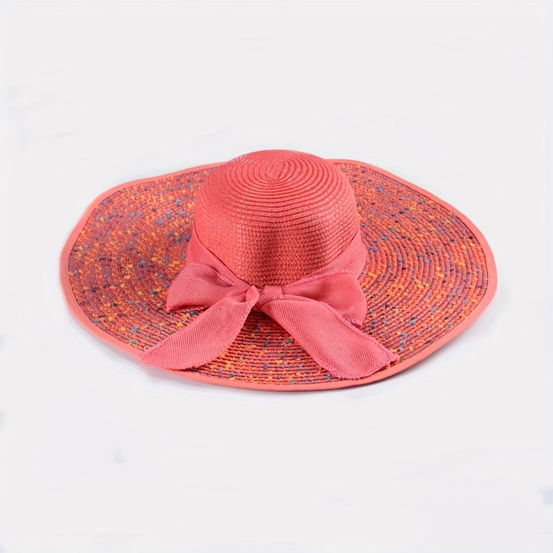 Boho Straw Sun Hat with Ribbon Bowknot for Women