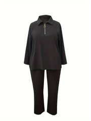  Casual Outfits Set Women's Solid Half Zip Top & Pants