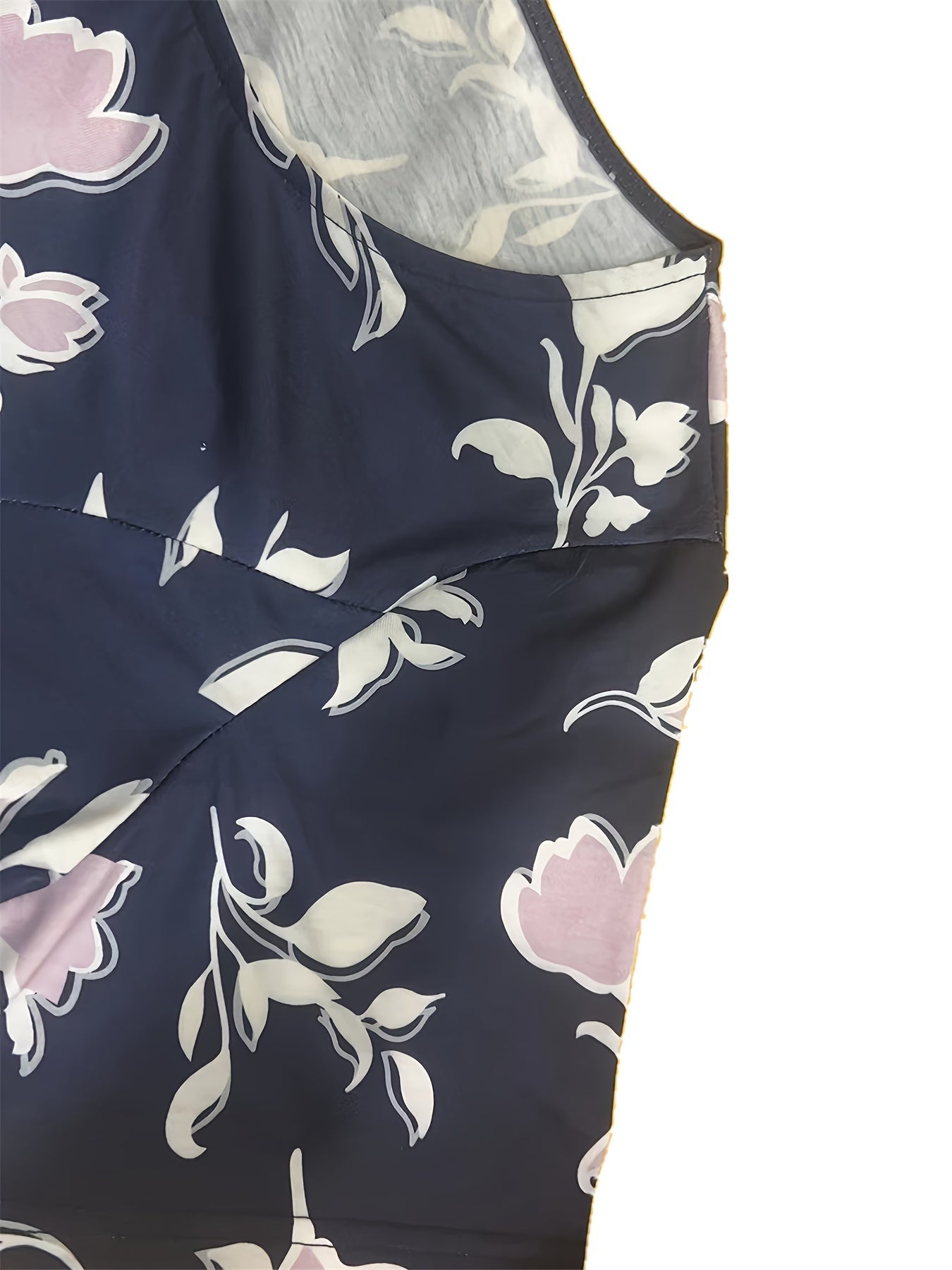  Floral Print Short Sleeve Round Neck Dress