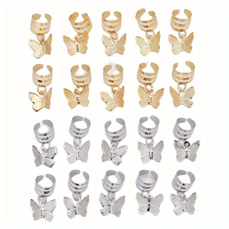 20pcs Butterfly Tassel Hair Ring Side Hair Dreadlock Accessories