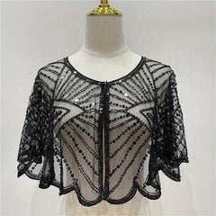 Sequin Embroidery Lace Shawl Sparkly Cape Breathable Mesh Short Cardigan
