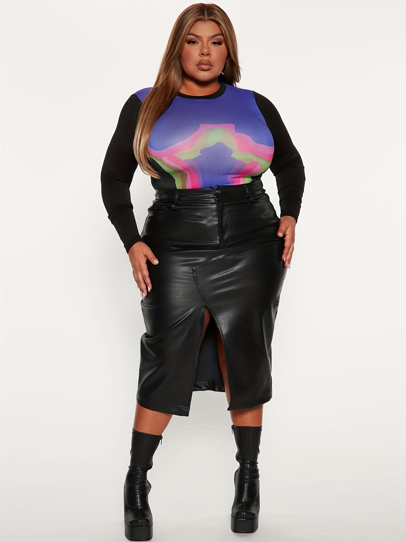  Colorblock Long Sleeve Round Neck Bodysuit