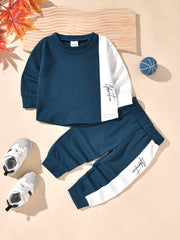 Baby Boys Contrast Outfit Long Sleeve Sweatshirt Trousers 2pcs Set