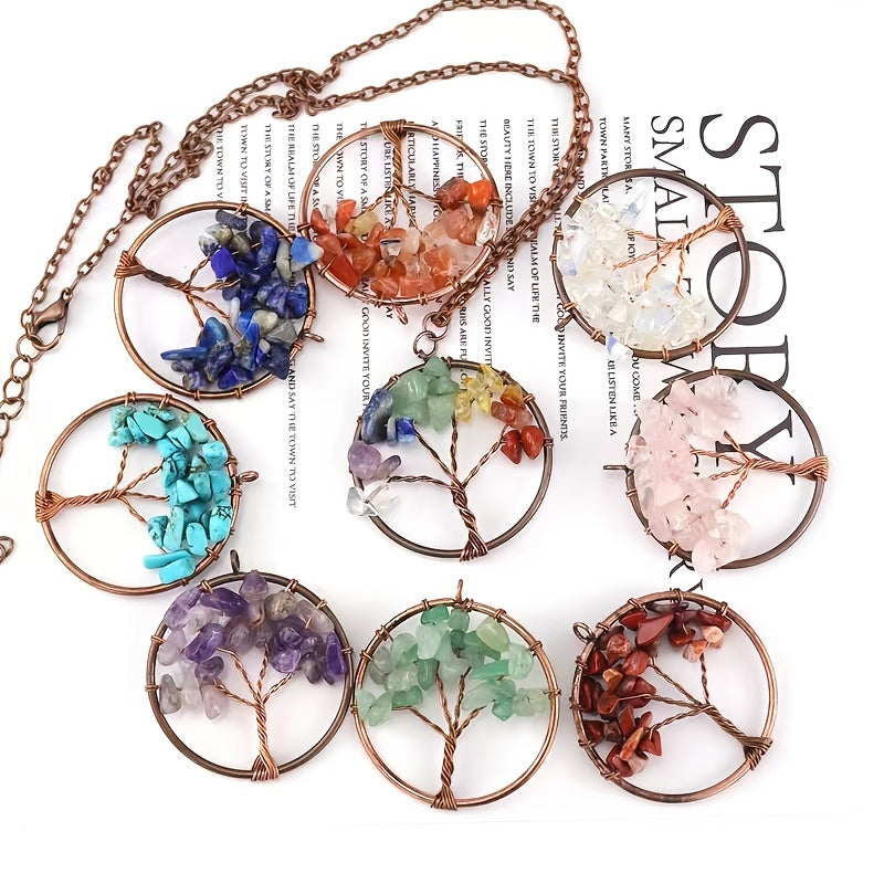 Amethyst Crystal Tree Of Life Necklace Antique Red Copper 3 5MM