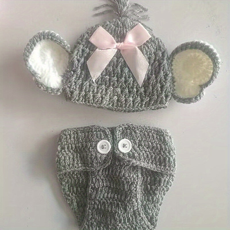 Newborn Baby Elephant Knit Crochet Hat Shorts Set Costume Photography Prop