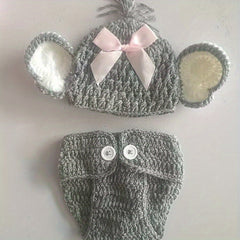 Newborn Baby Elephant Knit Crochet Hat Shorts Set Costume Photography Prop