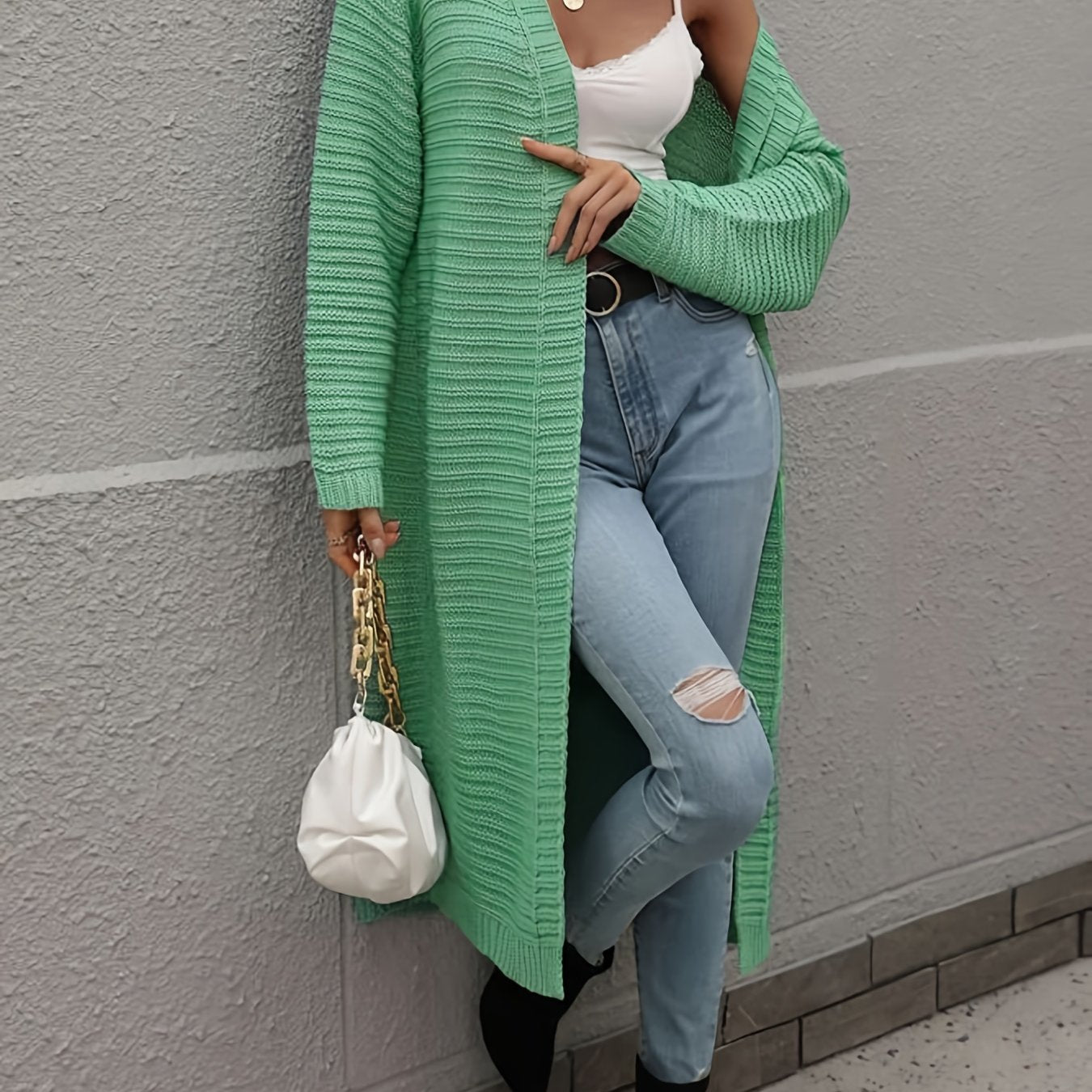  Solid Ribbed Long Sleeve Cardigan