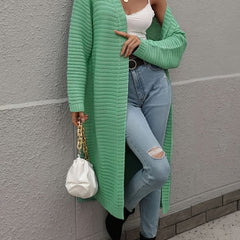  Solid Ribbed Long Sleeve Cardigan