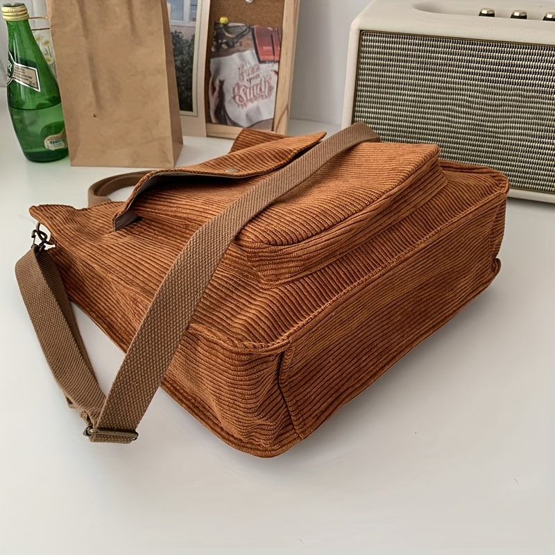 Corduroy Totes Bag For Women Solid Crossbody Bag Pocket Front Handbag For Travel