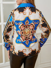  Geometric & Floral Print Collared Blouse