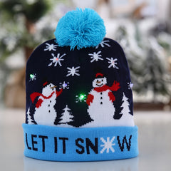 LED Light Knitted Christmas Hat Flanged Ball Cap