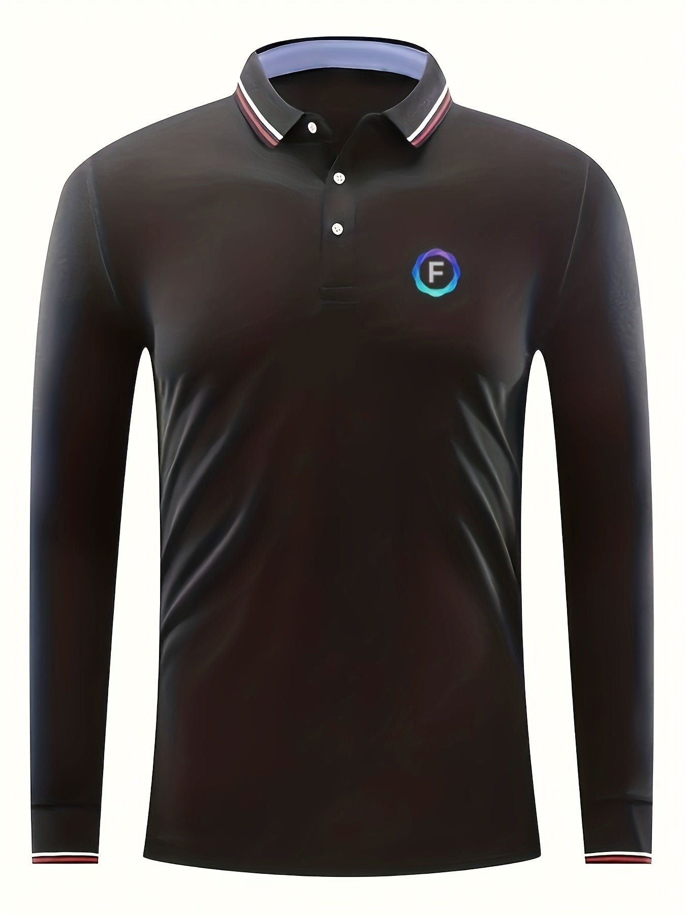 Men's F Print Polo Shirt Casual Breathable Long Sleeve Shirt For Spring Fall