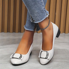 Women's Pointed Toe Slip On Work Heels with Bow Decor