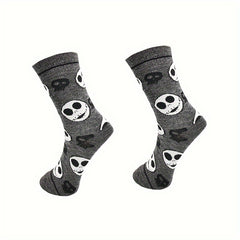 Skull Print Socks Comfy Funny Halloween Crew Socks Women's
