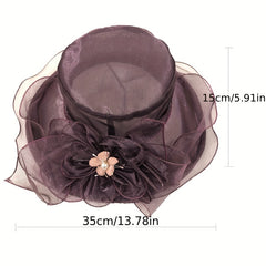 Mesh Flower Organza Sun Hat Solid Ruffles Derby Hat